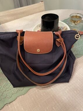 Longchamp Navy and Brown Le Pliage Classic Tote